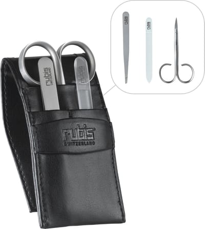 Rubis Zwitserland Lady's Set - Luxe leren manicure etui met pincet, nagelschaar en glazen nagelvijl - Nagelverzorgingsset