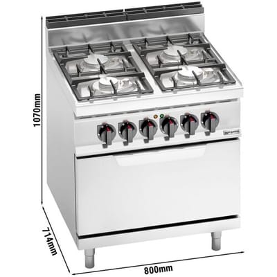 GGM Gastro Gasherd - 21,5 kW - 4 Brenner - inkl. Elektrobackofen Statisch - 7,5 kW Zilver