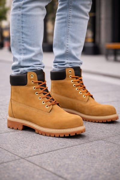 Heren Laarzen- Mannen Boots- Heren 6 Inch Boots- Stoere Nubuck Werkboots met Antislip Zool- Winterboots- Mannen Schoenen- Winterlaarzen heren- Stevige Winterschoenen- Nubuck Leer- Honinggeel- Maat 43