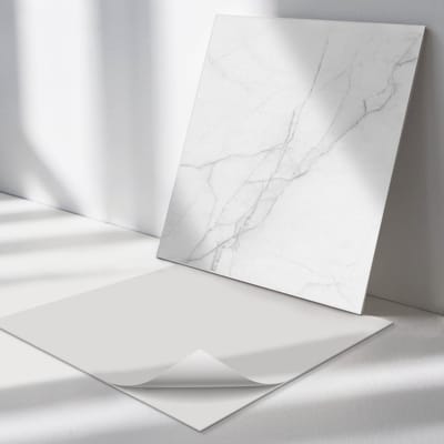 Wallfluent Vinyl Tegels - Elegant Marmerpatroon Zelfklevende PVC Tegels - 30 cm x 30 cm - Wit Vinyl Tegels - Set van 9 - Vierkant PVC Tegels - Texturen Plaktegels - Vinyl Vloer Tegels - Plaktegels Keuken en Badkamer
