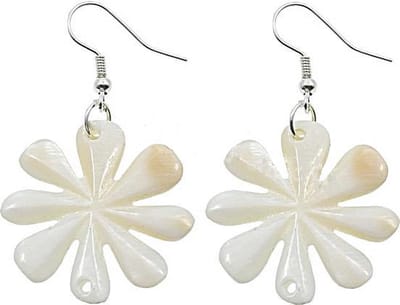Parelmoeren oorbellen Big White Shell Flower - oorhangers - parelmoer - sterling zilver (925) - wit - bloem - zilver - luxe sieraden zakje - witte oorbellen - oorbellen dames