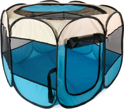 Intirilife Praktische dierenbox 77 x 58 cm Oxford stoffen speeltent in Blauw - Voor honden katten of konijnen om te vervoeren spelen en rusten