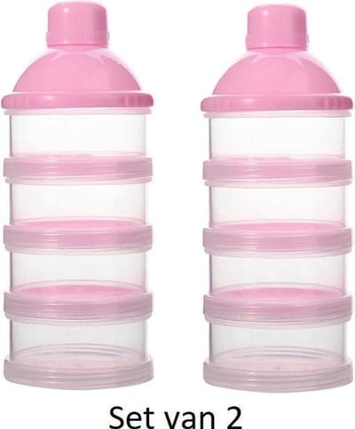 Melkpoeder toren - set van 2 - BPA vrij - Roze - 4 lagen -Melkpoeder doseerdoosjes - Babypoeder bewaarbakjes - Reisbox - Dispenser - Poedertoren