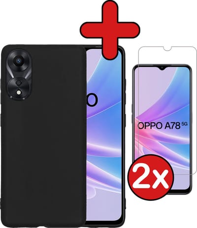 Hoesje - Met 2x Screenprotector - Geschikt voor OPPO A78 5G - Sterk & Shockproof - Telefoon Hoes - Back Cover - Siliconen Case - Telefoonhoes - Zwart