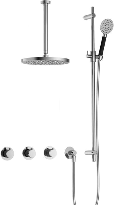 Hotbath Cobber IBS70 inbouw regendoucheset met ronde handdouche aan glijstang en 20cm ronde hoofddouche aan 30cm plafondarm chroom