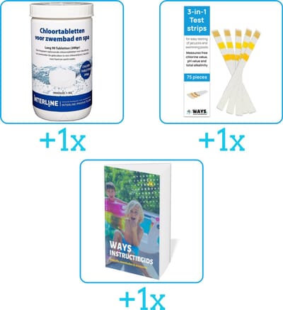 Zwembad Onderhoudspakket - Onderhoud Zwembad - bevat Chloor - Testrips en Zwembadgids (3-delig)