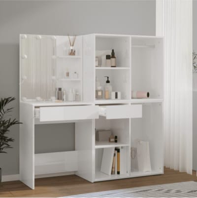 Kaptafel met 2 kastjes en LED's bewerkt hout wit