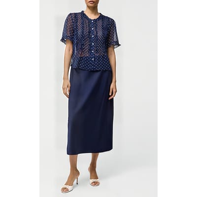 French Connection Polka Dot Short Sleeve Ruffle Top Sz18 Midnight/summer Size: 6 | Blouses Outlet | Dames | Blauw