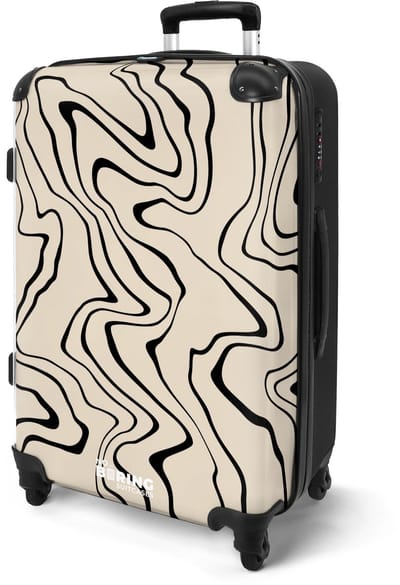 NoBoringSuitcases.com® - Koffer groot - Rolkoffer lichtgewicht dames - Beige met abstracte zwart lijnen - Reiskoffer met 4 wielen - Valies grote trolley XL op wieltjes - Harde reistrolley met TSA slot - 20 kg bagage - Reizen