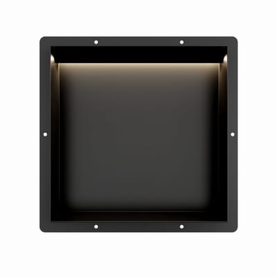 Mat Zwart RVS Inbouwnis 30x30x7cm met tegelflens en RGB verlichting