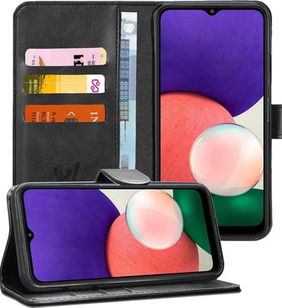 Hoesje geschikt voor Samsung Galaxy A22 5G - Bookcase Zwart - Portemonnee Hoesje