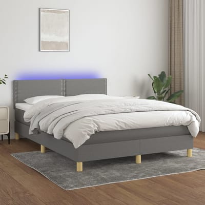 vidaXL - Boxspring - met - matras - en - LED - stof - donkergrijs - 140x190 - cm