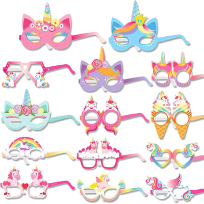 28 stuks eenhoorn-feestbril voor kinderen, meisjes, party, fotobooth, maskers, van papier, verjaardag, feest, snoep, kostuum, accessoires