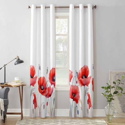 Lente Klaproos Bloem Plant Raamgordijnen voor Woonkamer Luxe Slaapkamer Gordijn Keuken Jaloezieën Draperieën Gordijnen 135W x 60H(cm) x1 white