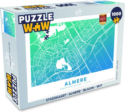 Puzzel Stadskaart - Almere - Blauw - Wit - Legpuzzel - Puzzel 1000 stukjes volwassenen - Plattegrond