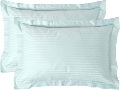Homescapes Satijn Streep Katoen Kussensloop 50x75 cm met Sierrand – Set van 2 – Aquablauw – 100% Egyptisch Katoen Satijn – Draaddichtheid 330