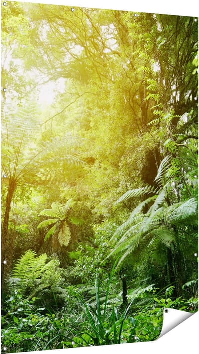 Gards Tuinposter Tropische Jungle met Zonneschijn - 120x180 cm - Tuindoek - Tuindecoratie - Wanddecoratie buiten - Tuinschilderij