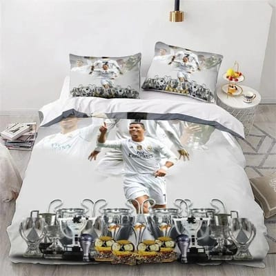 Ensemble de housse de couette Ronaldo Idol Star de Football Imprimé 3D Housse de couette Pour Adolescents Enfants Garçons Filles Housse de lit Douce avec Fermeture éclair AU Single(140*210cm)3pcs