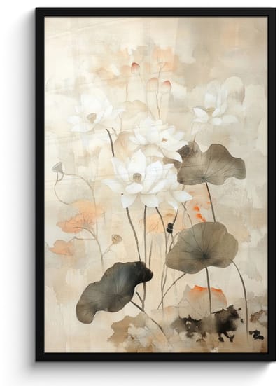 Poster in lijst - Fotolijst 60x90 cm - Posters - Bloemen - Japandi - Wabi sabi - Posterlijst zwart - Decoratie - Wanddecoratie woonkamer - Muurdecoratie slaapkamer