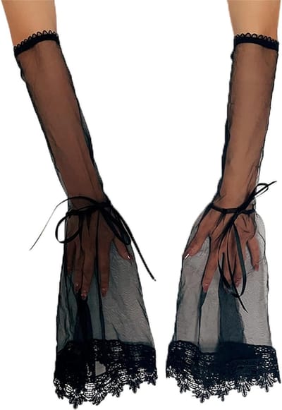 Halloween Zwarte Kanten Handschoenen voor Vrouwen, Gothische Vampier Lange Mouwen met Strik, Perfect voor Heks Cosplay en Feestoutfits