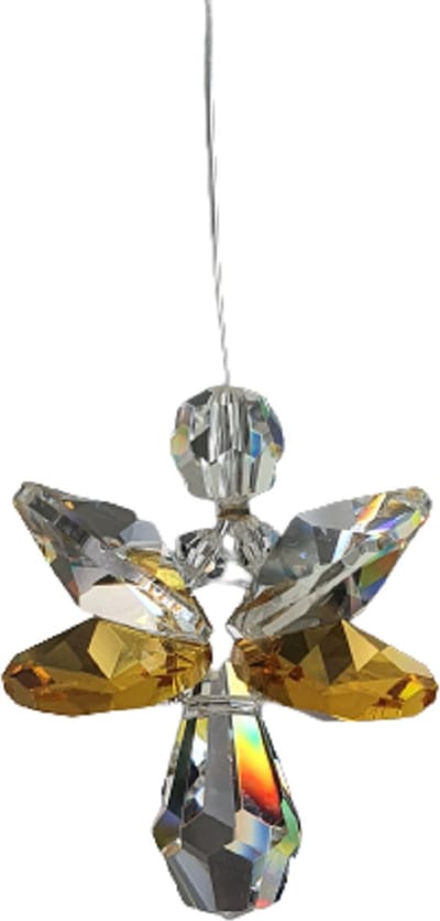Geluksengel Geel Raamhanger, gemaakt met o.a. Swarovski Kristallen (32% volloodkristal) Suncatcher, beschermengel, engel, Engeltje, kristal, kerstengel, kerst, kerstdecoratie, Raamdecoratie, cadeau, woondecoratie, raamkristal, kerstpakket, hanger