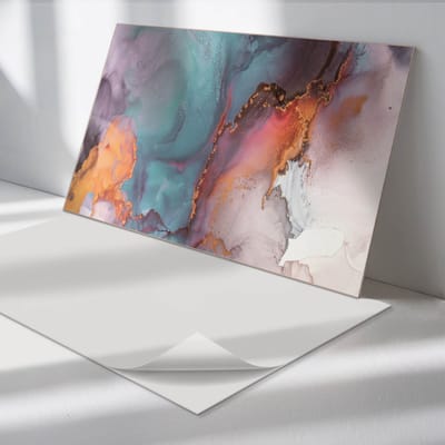 Wallfluent Vinyl Wandpaneel - Abstracte golven en vlekken Zelfklevende Wandbekleding - 100 cm x 50 cm - Turkoois Vinyl Wandpaneel - 1 stuk - Rechthoekig Wandbekleding Vinyl - Abstractie Wandpaneel - Wandpaneel PVC - Wandpaneel Keuken en Badkamer