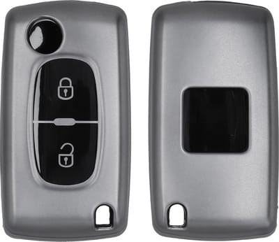 kwmobile autosleutel hoesje geschikt voor Peugeot Citroen 2-knops inklapbare autosleutel hoes - TPU autosleutel behuizing - Beschermende auto sleutel case - Sleuteletui in mat zwart / zwart