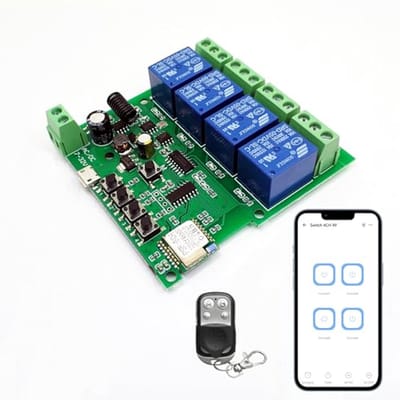 Draadloze Smart Switch 4 Kanalen voor Toegangscontrole en Garagedeuropener met 433 Afstandsbediening