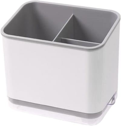 Multifunctionele Bestekhouder & Keuken Organizer - Met Lekbak & 3 Vakken - Bestekbak Staand - Zonder Boren - 14,7 x 10 x 13,6 cm - Grijs