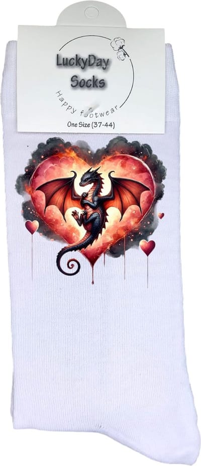 Draak - Opkikkertje - Rood - Valetijn - Liefde - Grappige sokken - Valentijn cadeau - Verjaardag - Geluk - Grappige sokken - Leuke sokken - Vrolijke sokken - Kleur - Kerst sokken - Vaderdag - Moederdag - Socks maken Happy - 37-44