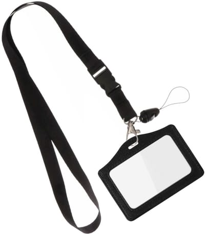 Fako Bijoux - Zwart Keycord + Badgehouder Kunstleer - Sleutelkoord - Badgehouder Horizontaal - 51cm - 20mm - Zwart