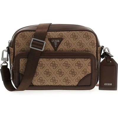 GUESS schoudertas Milano Crossbody Double Zip Bag Beige / Cognac bruine