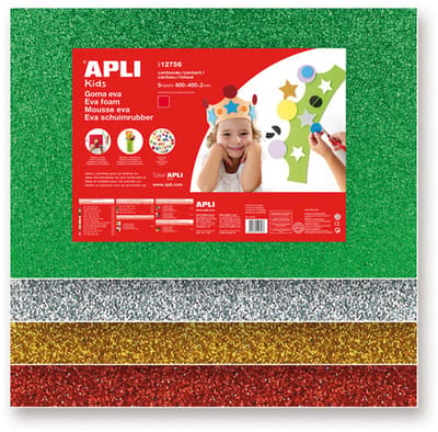 Apli Kids EVA Foam vellen 60 x 40 cm Glitter metallic 4 kleuren - 4 vel