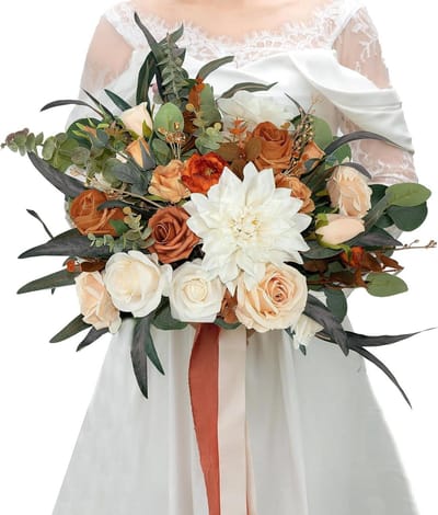 Bruidsboeket - Kunstbloemen - Bruiloft decoratie - Handgemaakt ontwerp - 355 cm - Terracotta