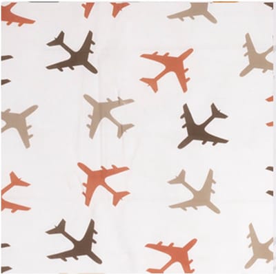 BINK Bedding Stof 100% katoen per meter percale - Planes choco - print - bruin - terra - taupe - vliegtuig