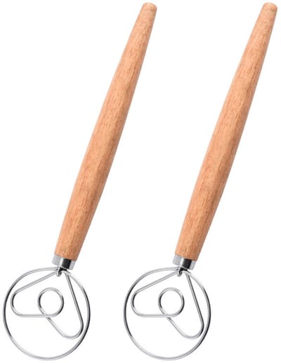 2-stuks mixer - Ei-garde - Deense deegmixer - RVS-mixer met dubbel oog - Deegmixer van voedingskwaliteit - Geschikt voor het maken van cake, koken en bakken van gebak - Houtkleur