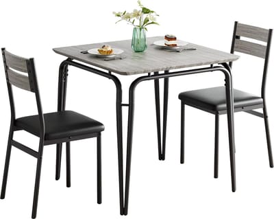 Eettafelset voor 2 - Voor Kleine Ruimtes, Appartement - Vierkante Keukentafel met 2 Stoelen - Rustiek Bruin - Grijs