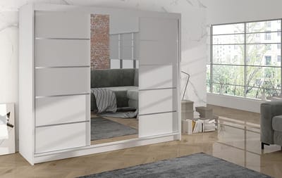 Kledingkast met schuifdeuren en spiegel 200x58x215 cm met 9 legplanken en kledingstang, extra ruime garderobekast moderne slaapkamerkast zwart – Vermissen