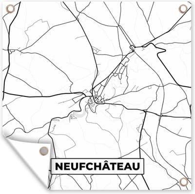 Tuin poster Kaart – Plattegrond – Stadskaart – Neufchâteau – België – Zwart Wit - 200x200 cm - Tuindoek