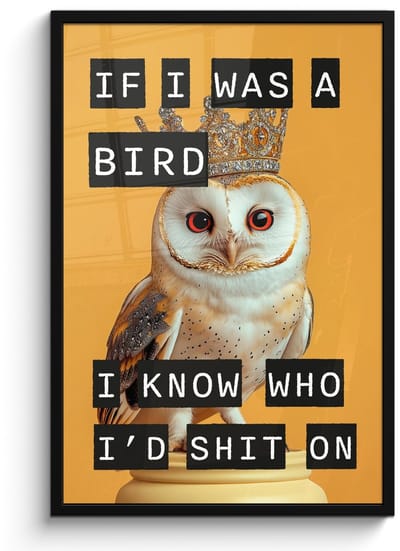 Poster in lijst - Fotolijst 60x90 cm - Posters - Geel - Uil - Vogel - Decoratie - Posterlijst zwart - Decoratie - Wanddecoratie woonkamer - Muurdecoratie slaapkamer