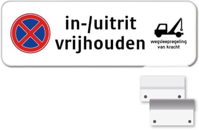 Bord In-/ Uitrit Vrijhouden - Weerbestendig Aluminium - 40x15 cm - Bevestiging: Met muur-/ wandmontage beugels