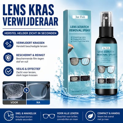 Jue Fish Classic - Lens Scratch Removal Spray - Met Beschermende Film & Reinigingsformule - Voor Brillen, Zonnebrillen & Camera Lenzen - Krassen Verwijderen, Veilig voor Lenzen - 100ml