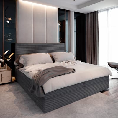 Boxspring PISA 140x200 cm met matras en topper, bedkasten - Grijs