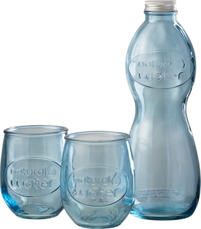 J-Line doos fles + 2 glazen - glas - lichtblauw