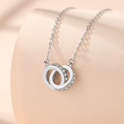 Nieuwe Mode Ketting Vrouwelijk S925 Sterling Zilver Dubbele Ring Ineengestrengelde Sleutelbeenkettinkje Vrouwelijke Sieraden white