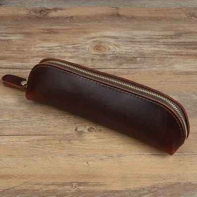 Vintage lederen potloodtas Eenvoudig briefpapier Hoder pennendoos Opbergtas Rits potloodzakje Glazen doos Schoolbenodigdheden koffie