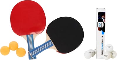 Tafeltennis setje - 2x bats en 9x ballen - hout/kunststof - 25 x 15 cm - pingpong - buiten/binnen sporten
