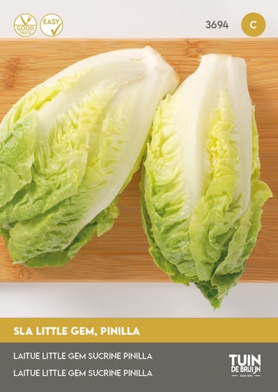 Sla Little Gem Pinilla Zaden – Mini Romeinse Sla – Zoete Compacte Kropjes – Lang Houdbaar – Voor Kas & Moestuin – Tuin de Bruijn