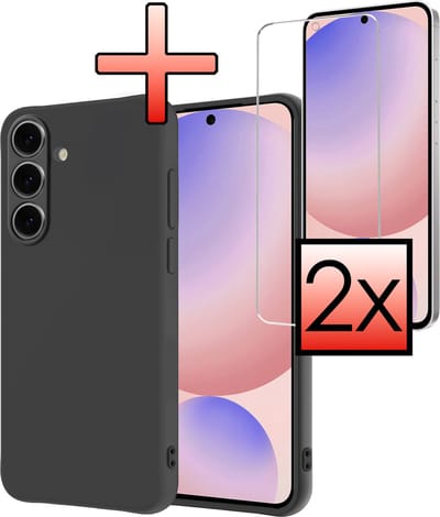 Hoesje - Met 2x Screenprotector - Geschikt voor Samsung Galaxy S24 FE - Sterk & Shockproof - Back Cover - Siliconen Case - Telefoon Hoes - Zwart