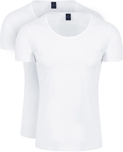 Suitable Otaru T-Shirt Brede Ronde Hals Wit 2-Pack - Maat S - Heren - Basic T-shirt - Ondershirt - Bamboo extra zacht met stretch